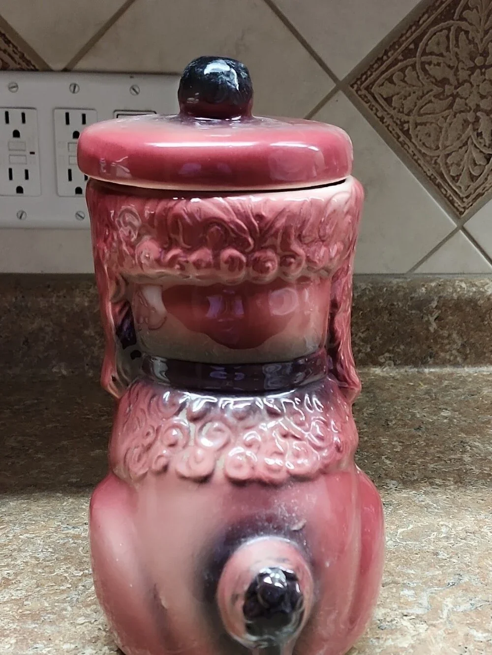 Antique Pink Ceramic Poodle Cookie Jar - Decorative Home Accent